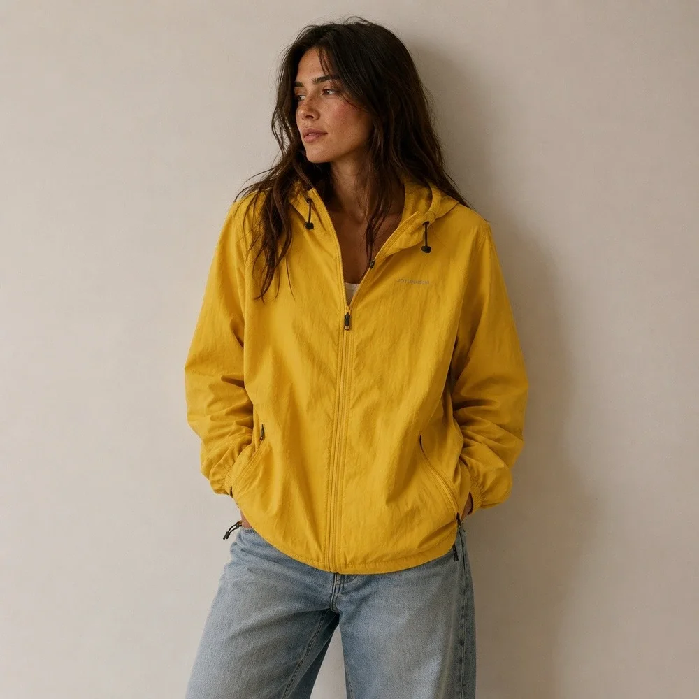 Jotunheim Norway Packable Yellow Hooded Windbreaker Jacket Women's Sz L